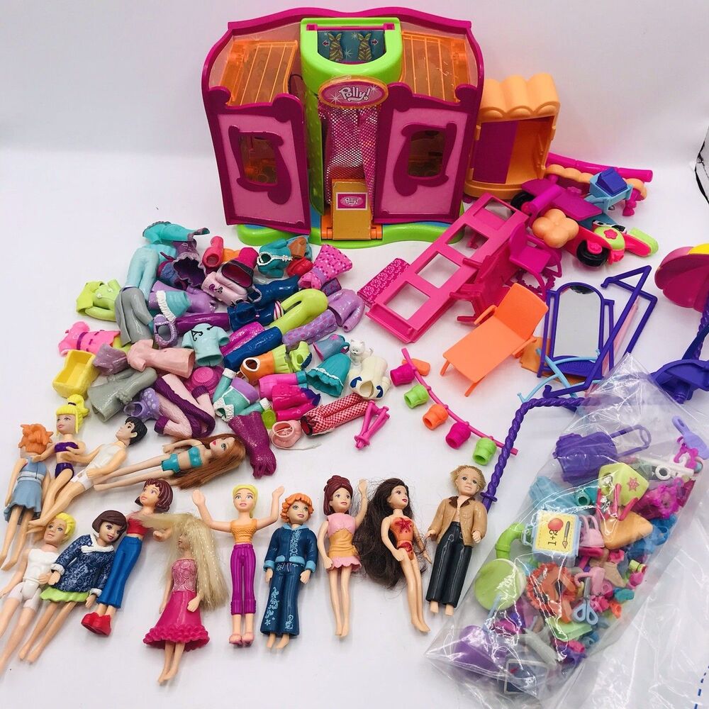 Lot of 175+ Polly Pocket Assorted Dolls ,Accessories, Runway, Beach, 2000's